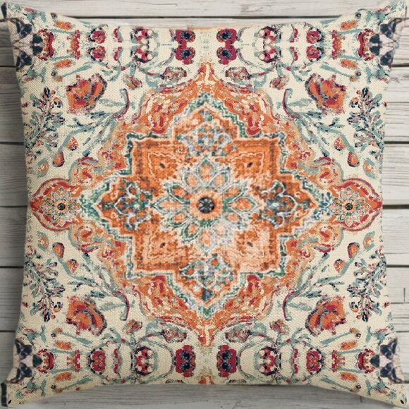 Boho Decorative Throw Pillow Cover Case Accent Cottage Farmhouse Decor Orange - Picture 1 of 5